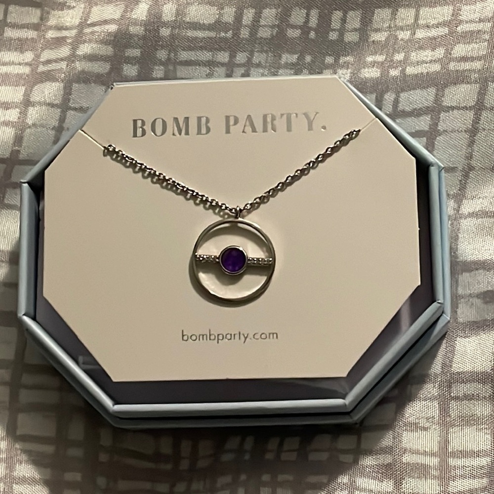 *SALE* Bomb Party genuine Amethyst quartz rhodium plated pendant necklace